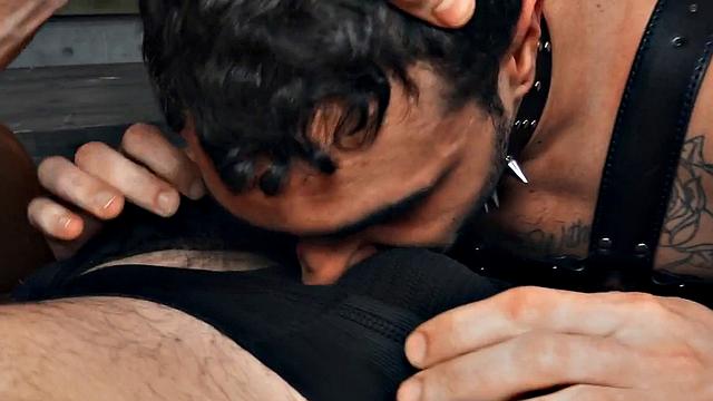 Lucky guy fucks perverted stud in ass in missionary