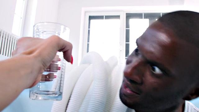 Petite babe riding big cock in kinky interracial couple