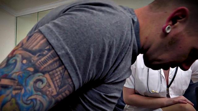 Busty nurse fixes patient's dick before blowjob