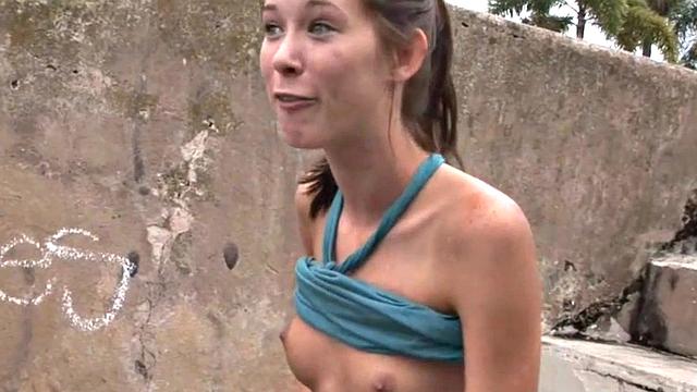 Sweet BrookeSkye showing tits in public