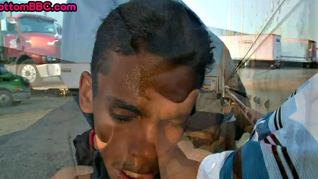 Real black worker picked up and nailed outdoors