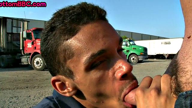 Real black worker picked up and nailed outdoors