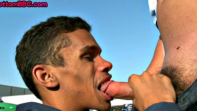 Real black worker picked up and nailed outdoors