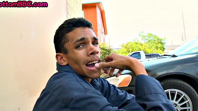 Real black worker picked up and nailed outdoors