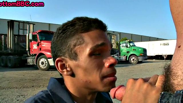 Real black worker picked up and nailed outdoors