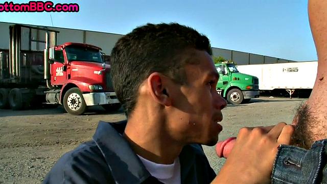 Real black worker picked up and nailed outdoors