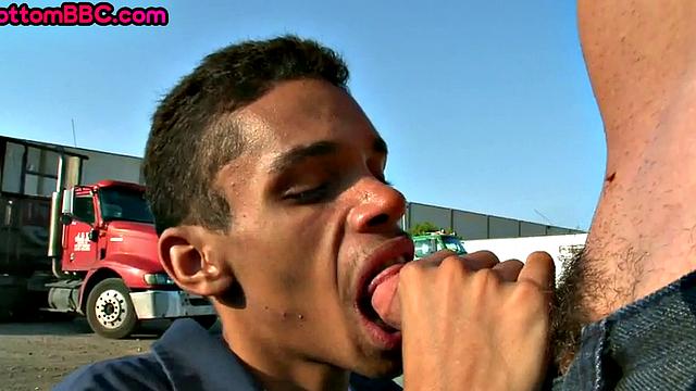 Real black worker picked up and nailed outdoors