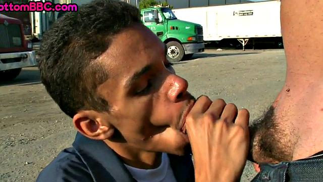 Real black worker picked up and nailed outdoors