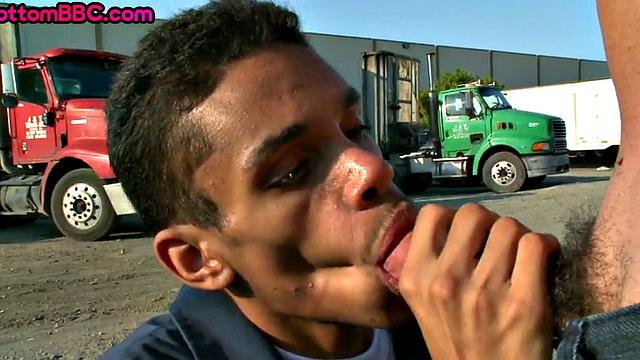 Real black worker picked up and nailed outdoors