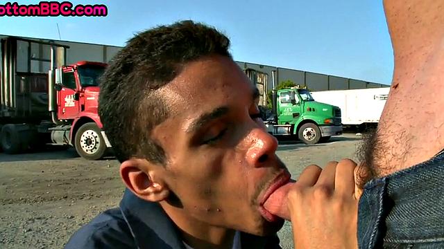 Real black worker picked up and nailed outdoors