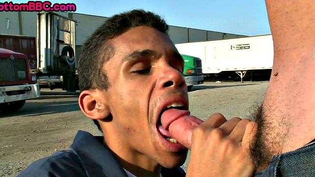 Real black worker picked up and nailed outdoors