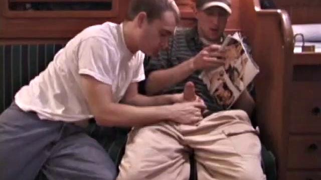 While these two are out on a friend's boat, Chad finds a stash of magazines, and they each start jacking off. It's not long before Nick has his cock in Chad's mouth.