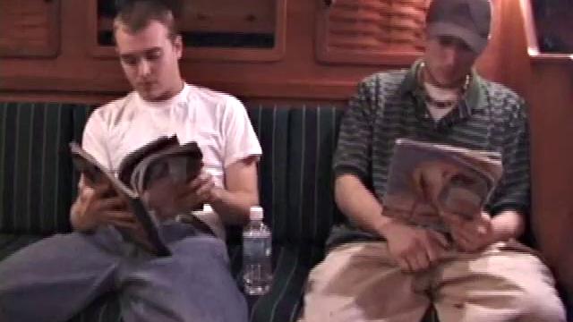 While these two are out on a friend's boat, Chad finds a stash of magazines, and they each start jacking off. It's not long before Nick has his cock in Chad's mouth.
