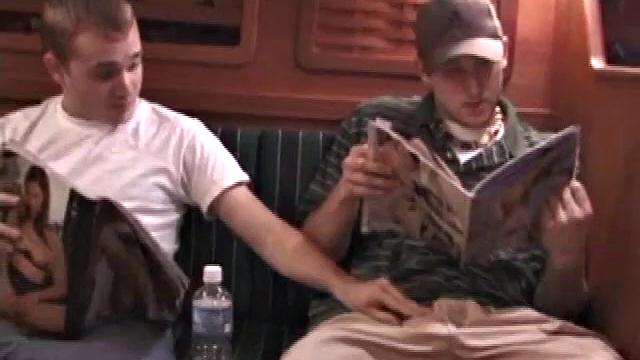 While these two are out on a friend's boat, Chad finds a stash of magazines, and they each start jacking off. It's not long before Nick has his cock in Chad's mouth.
