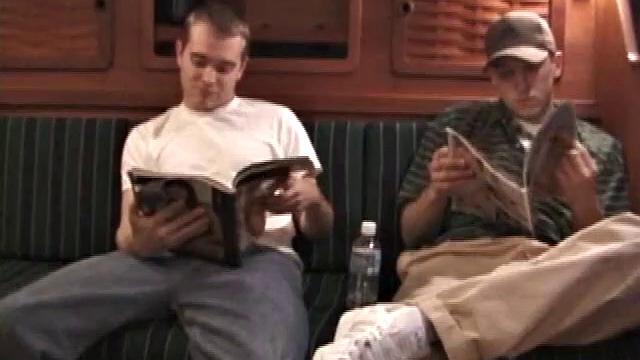While these two are out on a friend's boat, Chad finds a stash of magazines, and they each start jacking off. It's not long before Nick has his cock in Chad's mouth.