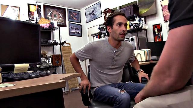 BJ amateur stud POV rides pawnshop owner in office