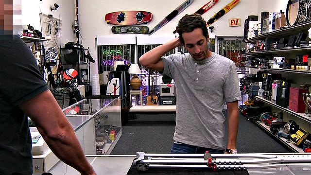 BJ amateur stud POV rides pawnshop owner in office