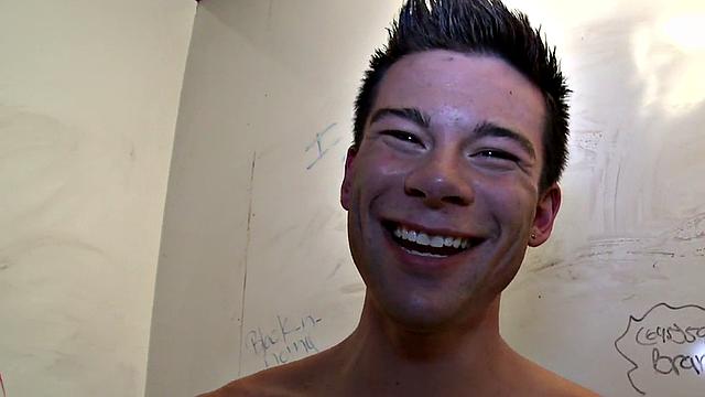 Real straight dude at gloryhole sucked by twink till cum in mouth