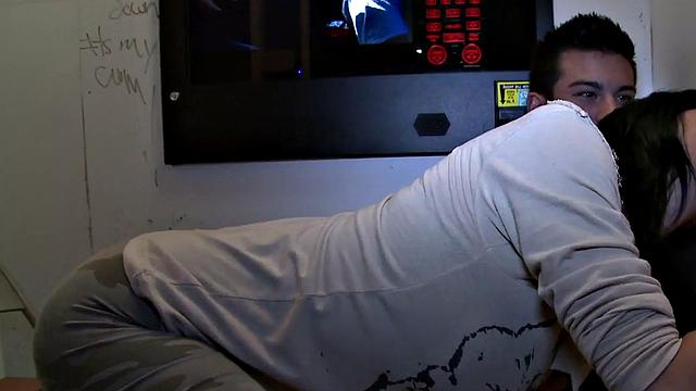 Real straight dude at gloryhole sucked by twink till cum in mouth