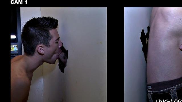 Real straight dude at gloryhole sucked by twink till cum in mouth