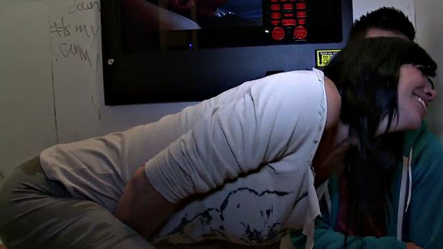 Real straight dude at gloryhole sucked by twink till cum in mouth