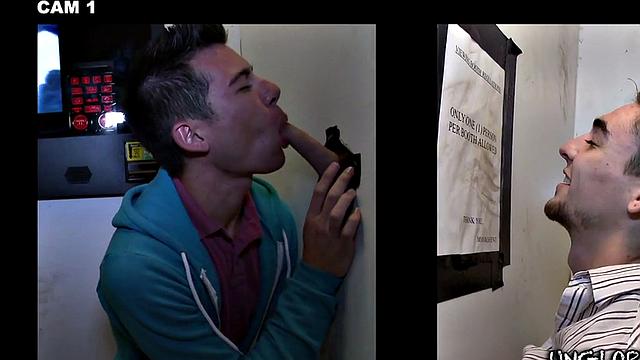 Real straight dude at gloryhole sucked by twink till cum in mouth