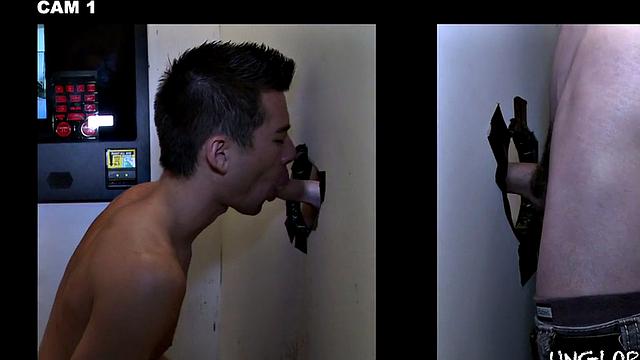 Real straight dude at gloryhole sucked by twink till cum in mouth
