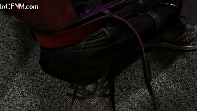 Dirtytalking MILF passionately wanking cock in bathroom