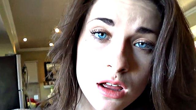 Hot Brunette fingering her pussy hard and closeup