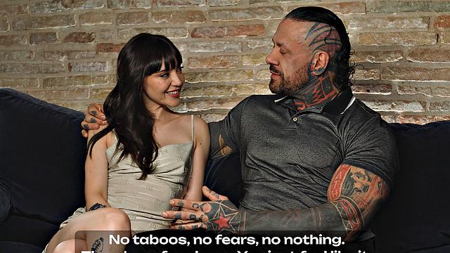 Tattooed fellow plows dark haired babe, making her jizz hard.