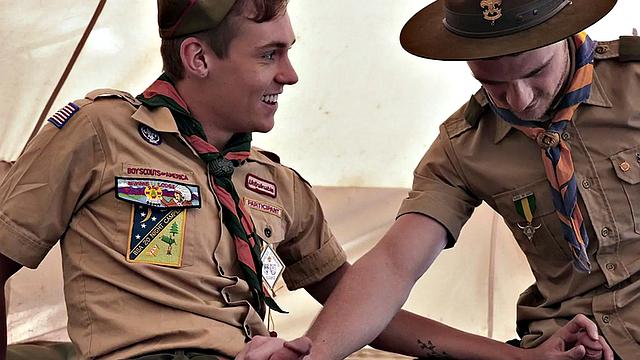 Twunk scout fucks skinny twink outdoors in tent