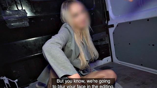 Picked up college cutie fucks fake priest in back of van