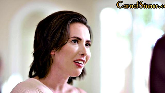 Sinner tattooed slut pounded in missionary before threesome