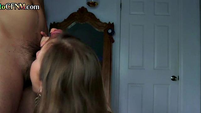 CFNM domina deepthroating cock receiving massive facial