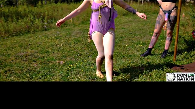 Piss drinking beauty flogged in sunny day domination ballet