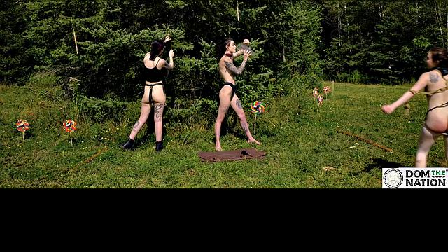 Piss drinking beauty flogged in sunny day domination ballet