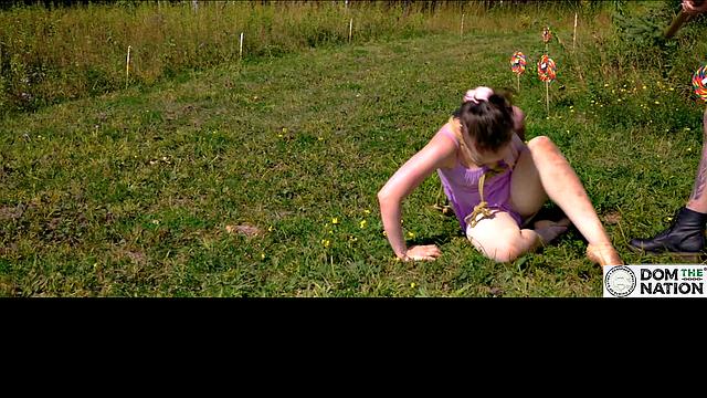 Piss drinking beauty flogged in sunny day domination ballet