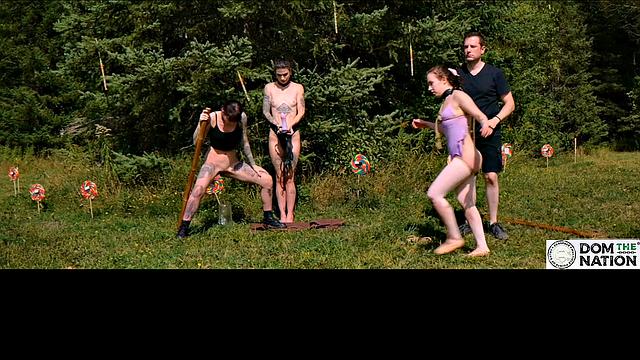 Piss drinking beauty flogged in sunny day domination ballet