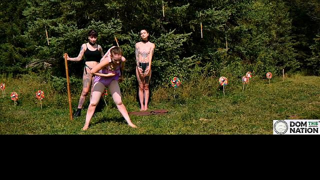 Piss drinking beauty flogged in sunny day domination ballet