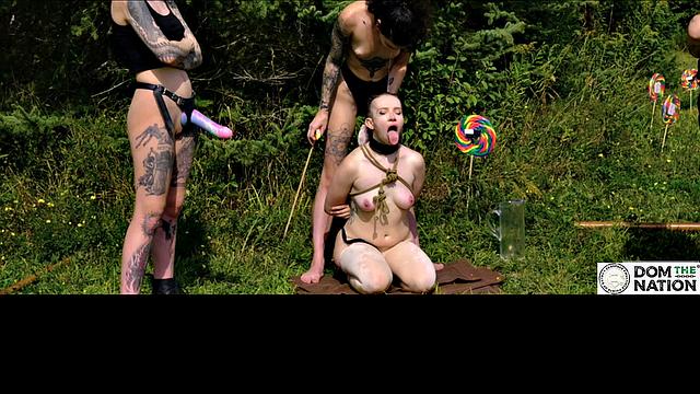 Piss drinking beauty flogged in sunny day domination ballet
