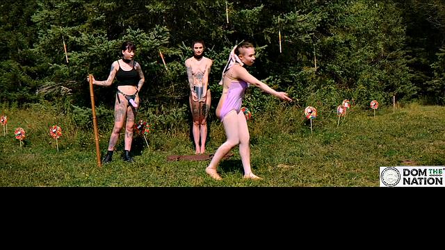 Piss drinking beauty flogged in sunny day domination ballet