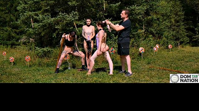 Piss drinking beauty flogged in sunny day domination ballet