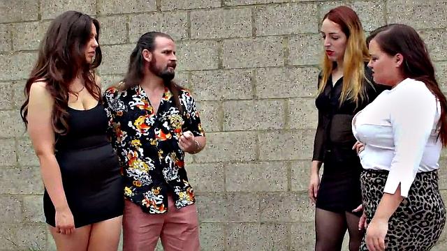 CFNM femdom British babes suck lucky cock in group at home