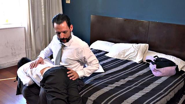 Dominant gaydaddy spanks twink for bad grades