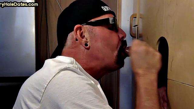 Gloryhole DILF wildly sucks Black meat in closeup