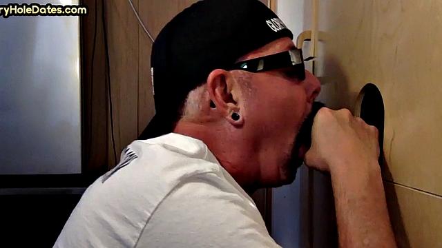 Gloryhole DILF wildly sucks Black meat in closeup