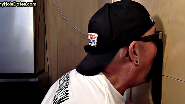 Gloryhole DILF wildly sucks Black meat in closeup