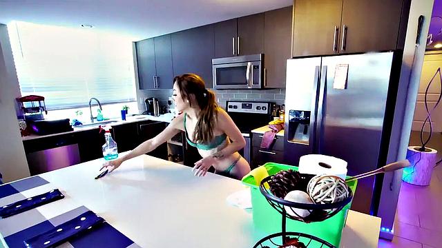 Naughty maid with small tits gets banged hard by client in POV