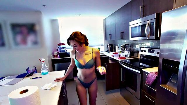 Naughty maid with small tits gets banged hard by client in POV