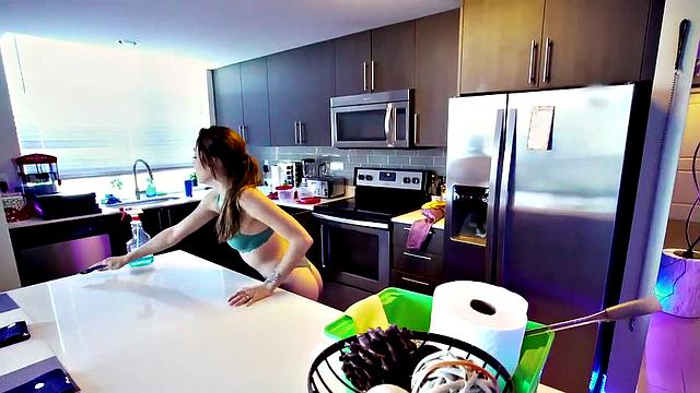 Naughty maid with small tits gets banged hard by client in POV